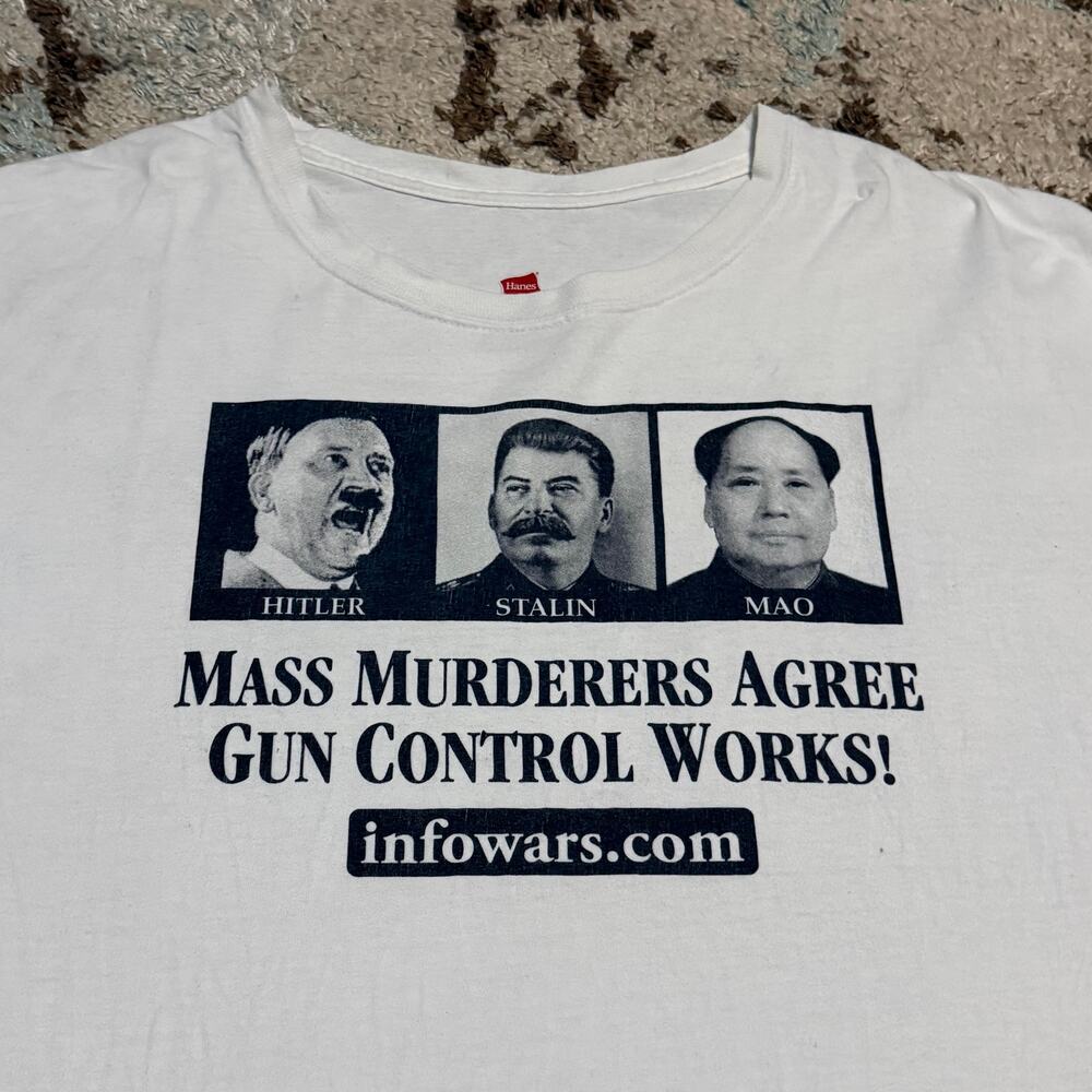 Infowars Mass Murderers Agree Gun Control Works Shirt Size 2XL Alex Jones